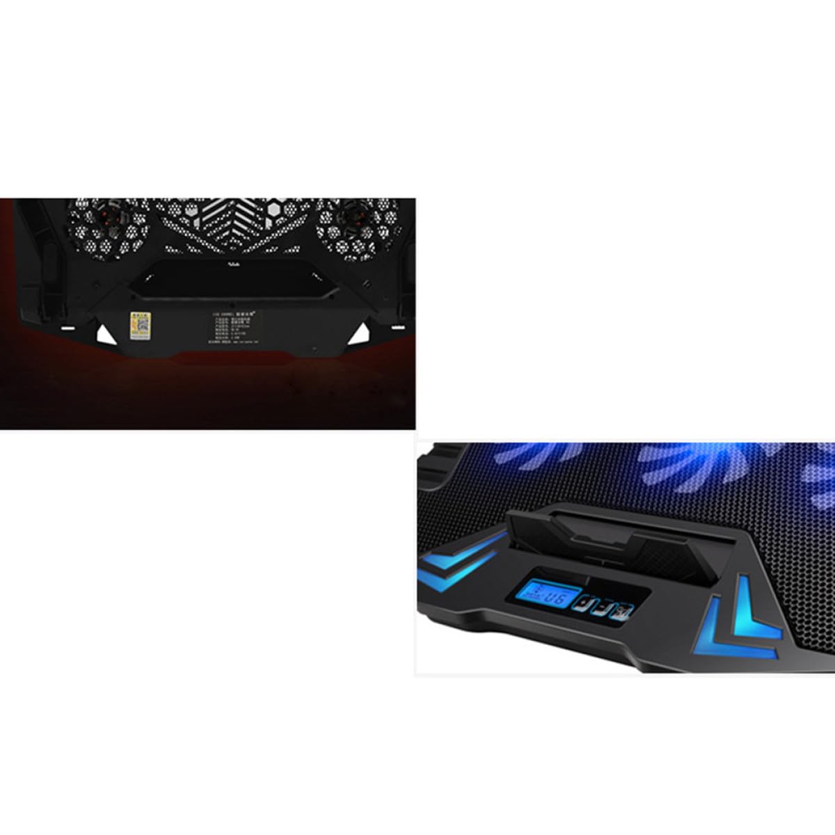 Enfriador de Portátil Negro de Metal con 5 Ventiladores y Diseño Inclinado