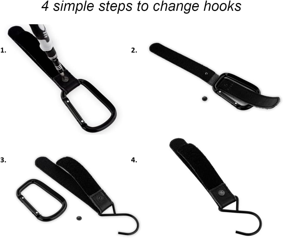 Miniatura 7 de Brute Strength - Ganchos de cuero para cochecito - Gris 2X - Cuero de grano completo - Gancho para mamá - Clip para cochecito - Gancho para bolsa -