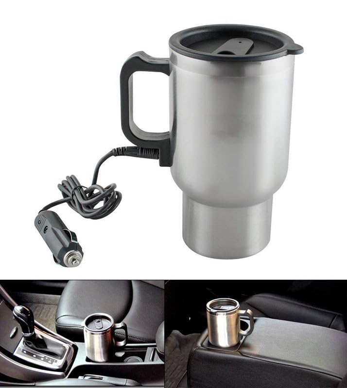 Image of Electric Heating Car Travel Kettle 12V | Stainless Steel Portable Mug | Perfect for Hot Beverages While Traveling (1 Pcs)