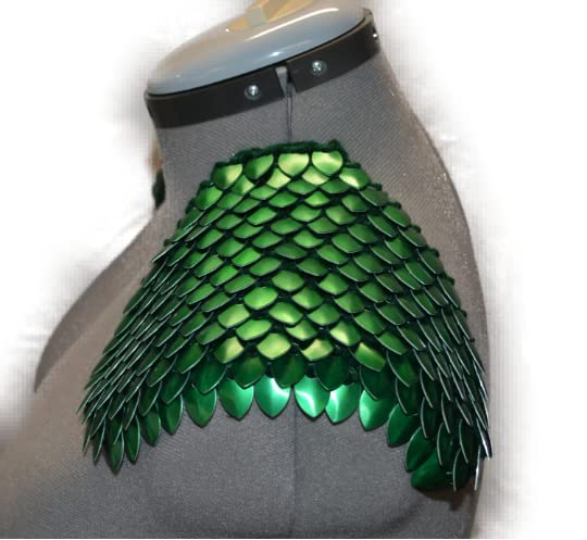 Scale Mail Epaulettes in Knitted Dragonhide Armor -Green2