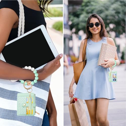 Image of COOLANS Silicone Bracelet Wristlet Wallet Credit Card Holder RFID ID Window Key Ring Tassel Slim Wallet Women Keychain Purse