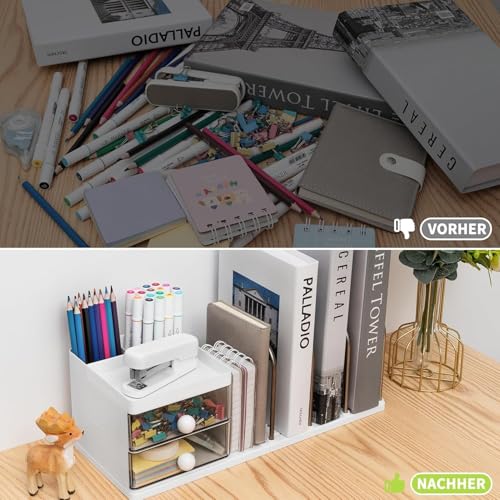 Image of 2-in-1 Desk Organizer with 3 Compartments - All-in-One Pen Holder & Office Supplies Storage for Home, Office, Study Table, Workspace Organization