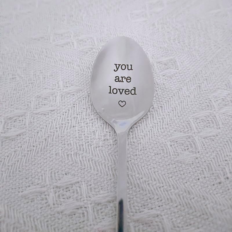 Anniversary Valentines Day Gift for Husband Wife Romantic You Are Loved Spoon Gifts for Grandma Dad Christmas Birthday Gifts for Boyfriend Sister 8 Inch Engraved Ice Cream Spoons