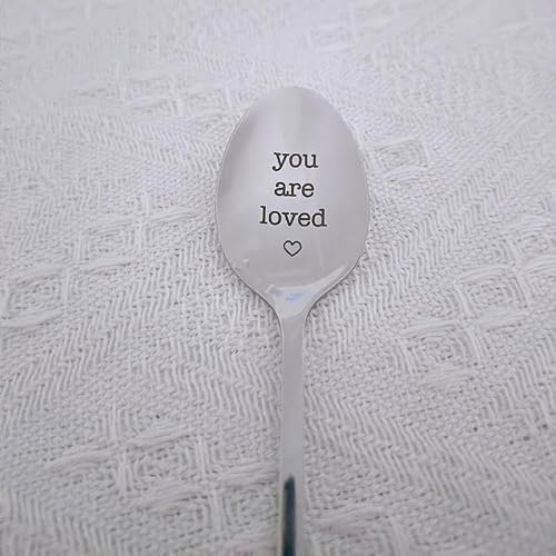 Anniversary Valentines Day Gift for Husband Wife Romantic You Are Loved Spoon Gifts for Grandma Dad Christmas Birthday Gift for Boyfriend Sister 8 Inch Engraved Ice Cream Spoons