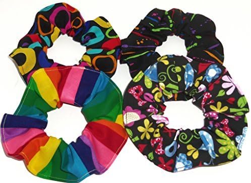 4 Neon Rainbow Floral Peace Signs Fabric Hair Scrunchies Scrunchie handmade by Scrunchies by Sherry