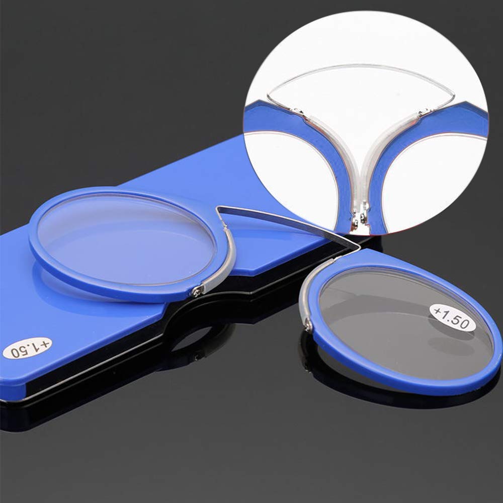 MMOWW Gafas de lectura unisex, Diseño de nariz de clip, Antideslizante, Compactas (Azul, +2.0)