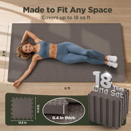 Image of AIRHOP 18 PCS Gym Floor Mat, EVA Foam Puzzle Gym Mat, High-Density Interlocking Foam Floor Tiles for Home Gym, Play Workout Garage Kitchen Flooring 12.6 inchx12.6 inchx0.4 inch