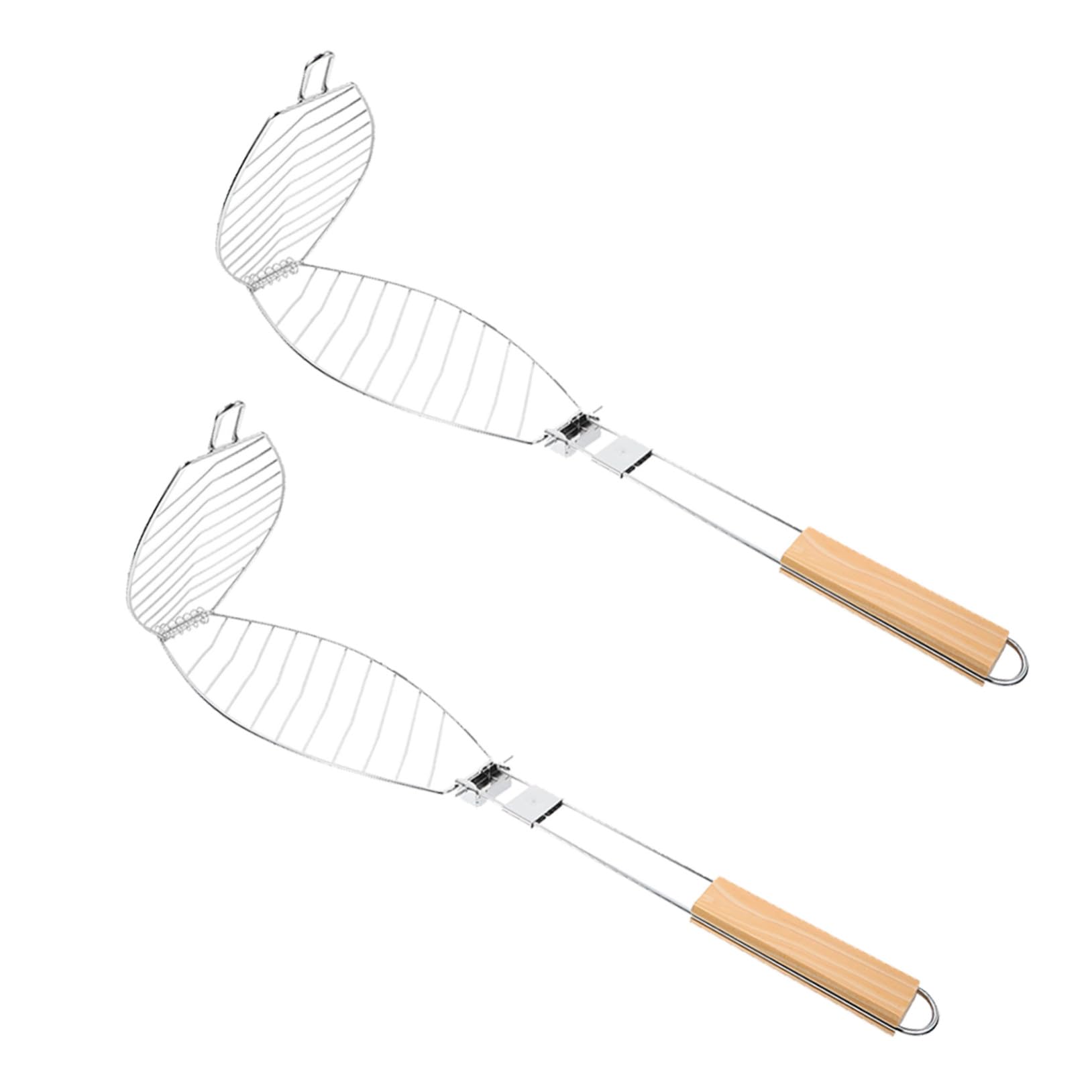 2 cestini pieghevoli per grigliare il pesce in acciaio inox, con manico inclinato, multiuso, per barbecue all'aperto, frutti di mare, vetables e carne e accessori versatili per barbecue