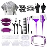 SOFYE Hair Dye Kit 30 PCS Hair Coloring Kit, Hair Dye Brush and Bowl Set with Tinting Bowl, Ear Cover, Gloves, DIY Salon Hair Painting Bleaching Tools (Purple)