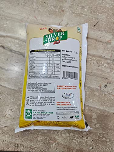 Image of Silver Drop Refined Sunflower Oil 100% Natural, Pure for Cooking and Frying | Healthiest Cooking Oil | Edible Cooking Oil (1 Liter Pouch)