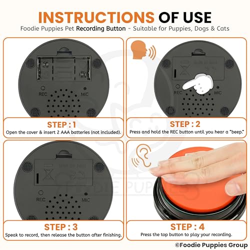 Image of Foodie Puppies Interactive Dog Toys, Pet Voice Training Talking Button /Buzzer Toy for Communication - Pack of 2 (Recording Button, Orange) 30Sec Record & Playback, [Without Battery]