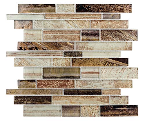 MTO0207 Contemporary Linear Brown Glossy Foil Glass Mosaic Tile