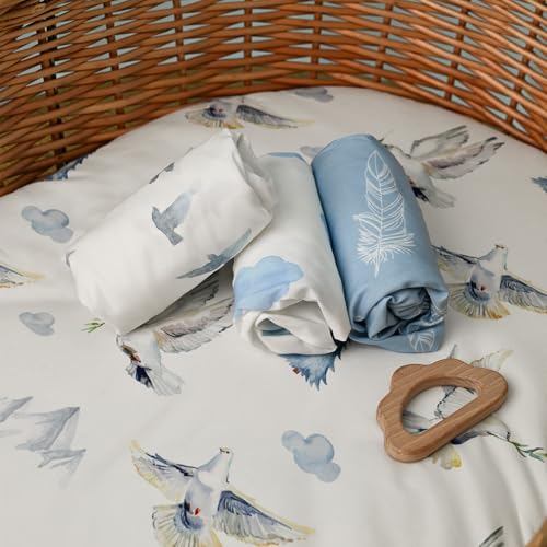 Image of Gllquen Baby Bassinet Sheets 4 Pack, Breathable Cozy Fitted Mattress Sheet | 32 inchx16 inch Soft Baby Sheets for Boys Girls, Compatible with Halo, Snoo, Uppababy, Universal fitted,Baby Gift,