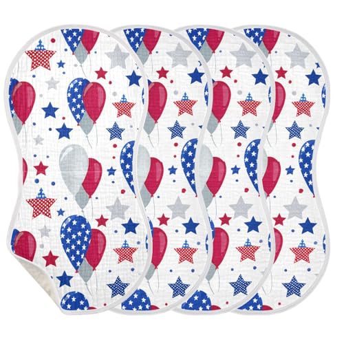Muslin Burp Cloth for Baby 2PCS Independence Day American Balloons Super Absorbent Burping Cloths, Bibs for Newborn Boys Girls3