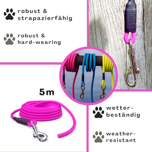 5m Schleppleine Hunde, Wasserfeste Hundeleine Rundleine ohne Schlaufe, Sichere Freilauf-Trainingsleine pink, bis 35kg