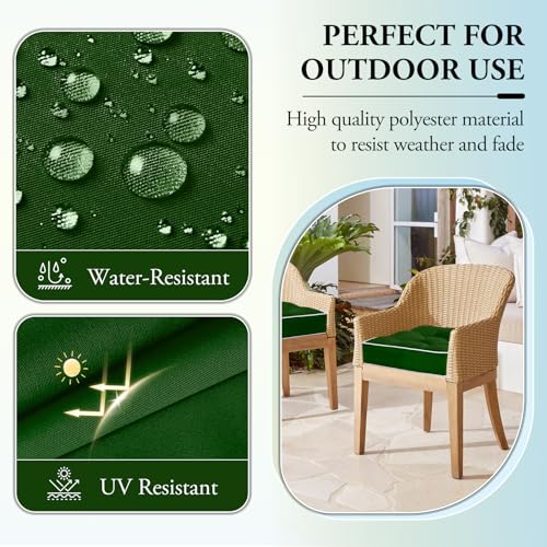 Wellsin Outdoor Chair Cushions Set of 2, Patio Cushions for Outdoor Furniture, Tufted Waterproof Outdoor Chair Pads, 19 x 19 Inch, Forest Green