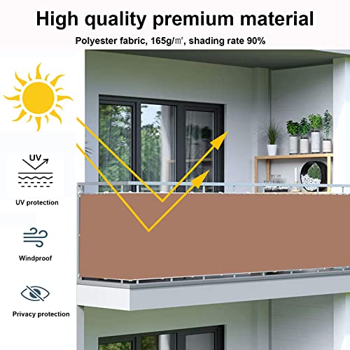 Housse de balcon imperméable 130x1000 cm marron avec œillets pour protection extérieure - 3
