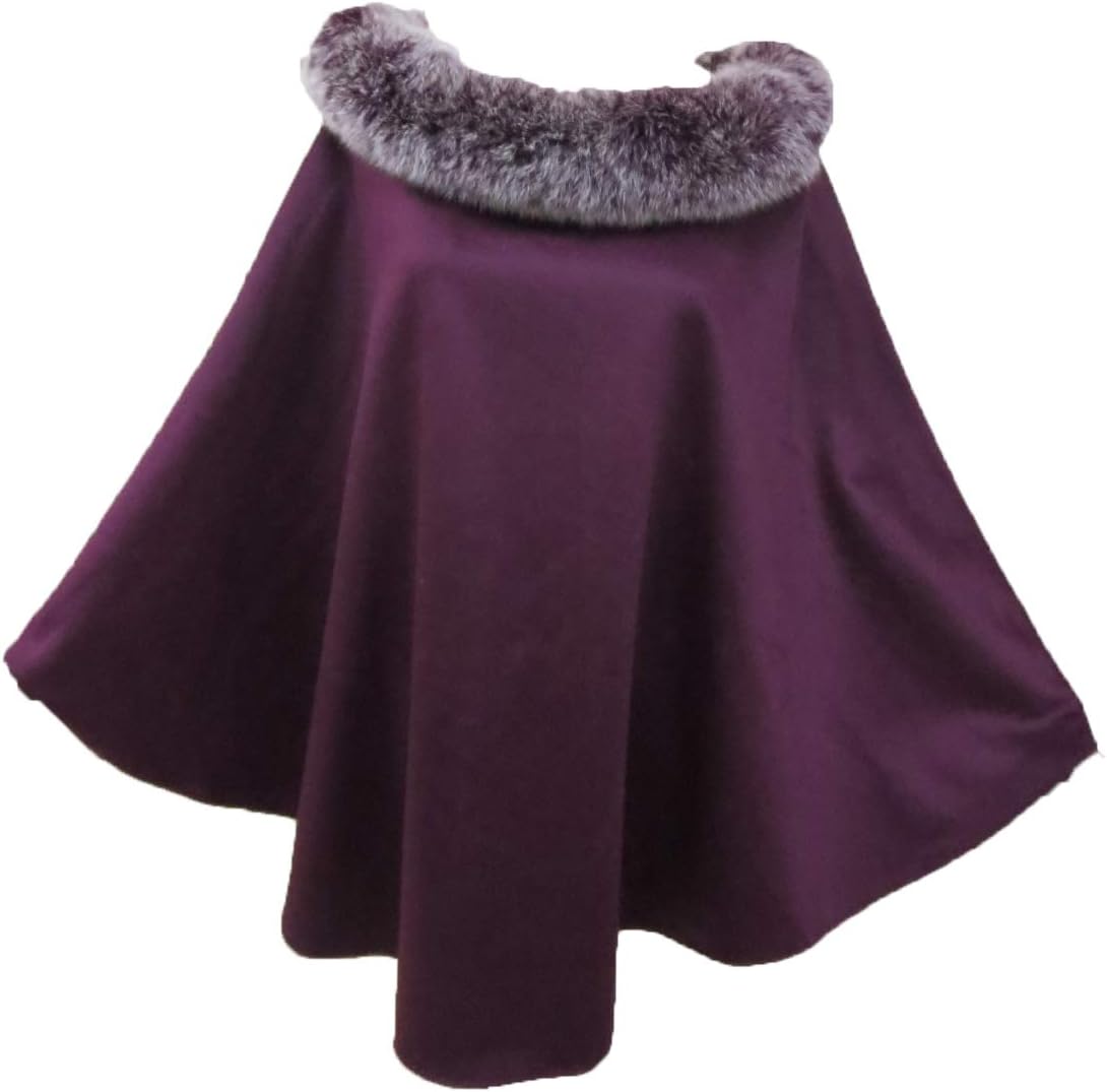 Women's Pullover Poncho Shawl Wrap Cloak With Real Fox Hair Collar Pashmina