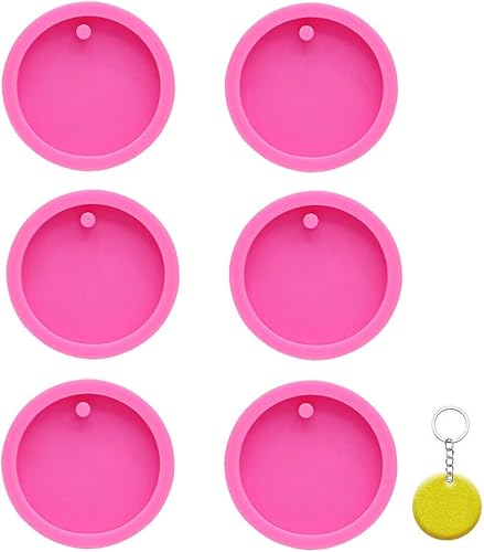 FAFAHOUSE Paquete de 6 moldes redondos de silicona para llaveros circulares, moldes de resina epoxi, moldes de fundición con agujero para