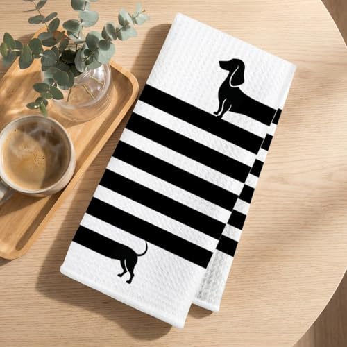 Image of Hanamiya Na 2 Pcs (Very) Long Dachshund Kitchen Towels 24x14 Inch, Dachshund Gifts Reusable Dish Towels for Kitchen Bathroom Decor, Waffle Weave Hand Cloth Tea Towel, Funny Dog Gifts for Women Friend