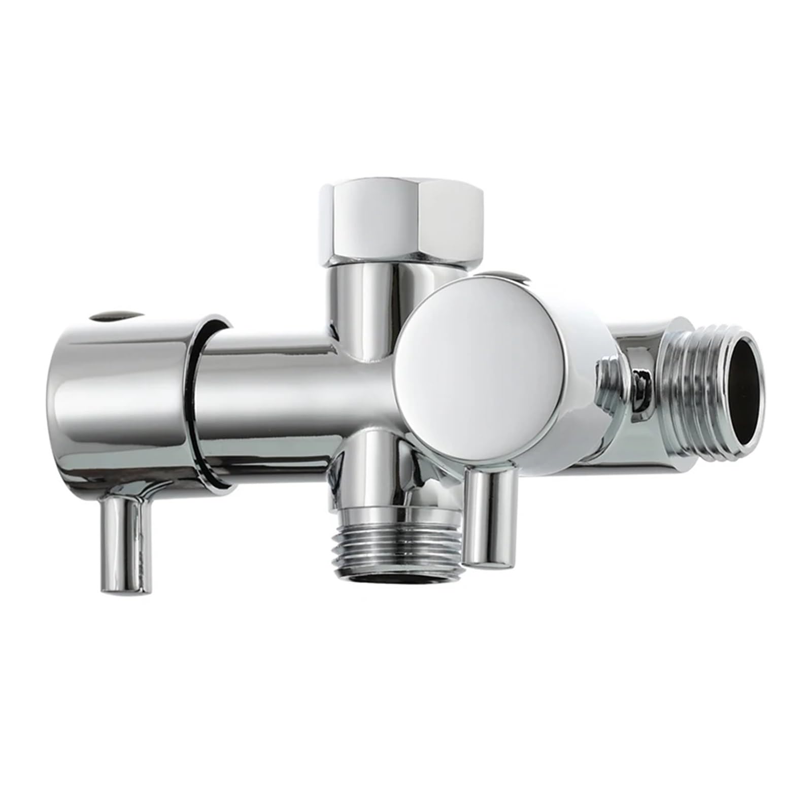 Itrhjtgp Chrome T-Valve Hose Splitter Brass Dual Shut-Off Valve G1/2 3-Way Shower Diverter For Head Bathtub Faucet 2 Handles For Bathroom(Chrome T-Valve)