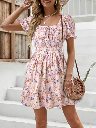 Image of Womens Babydoll Mini Dress Casual Square Neck Short Sleeve Summer Dresses
