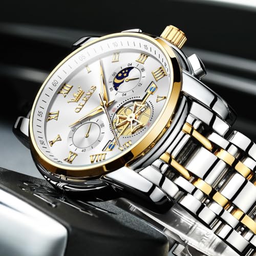 Image of OLEVS Mens Watches Business Large Numer Easy to Read Quartz Watch Stainless Steel Waterproof Luminous Date Casual Male Watch