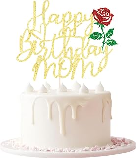 Happy Birthday Mom Cake Topper Gold Glitter Mother's Birthday Cake Decoration Supply - Birthday Party Decor for Mom - Mother's Day Party Cake Topper