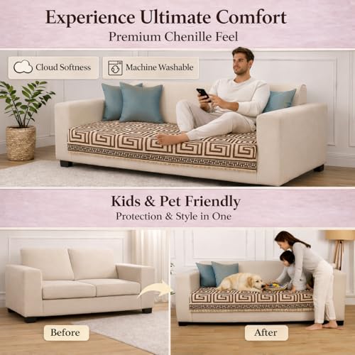 Image of STITCHNEST Premium Woven Sofa Cover 1 Seater | Modern Geometric Sofa Protector | Soft Fabric Sofa Sheet | Durable Living Room Furniture Cover