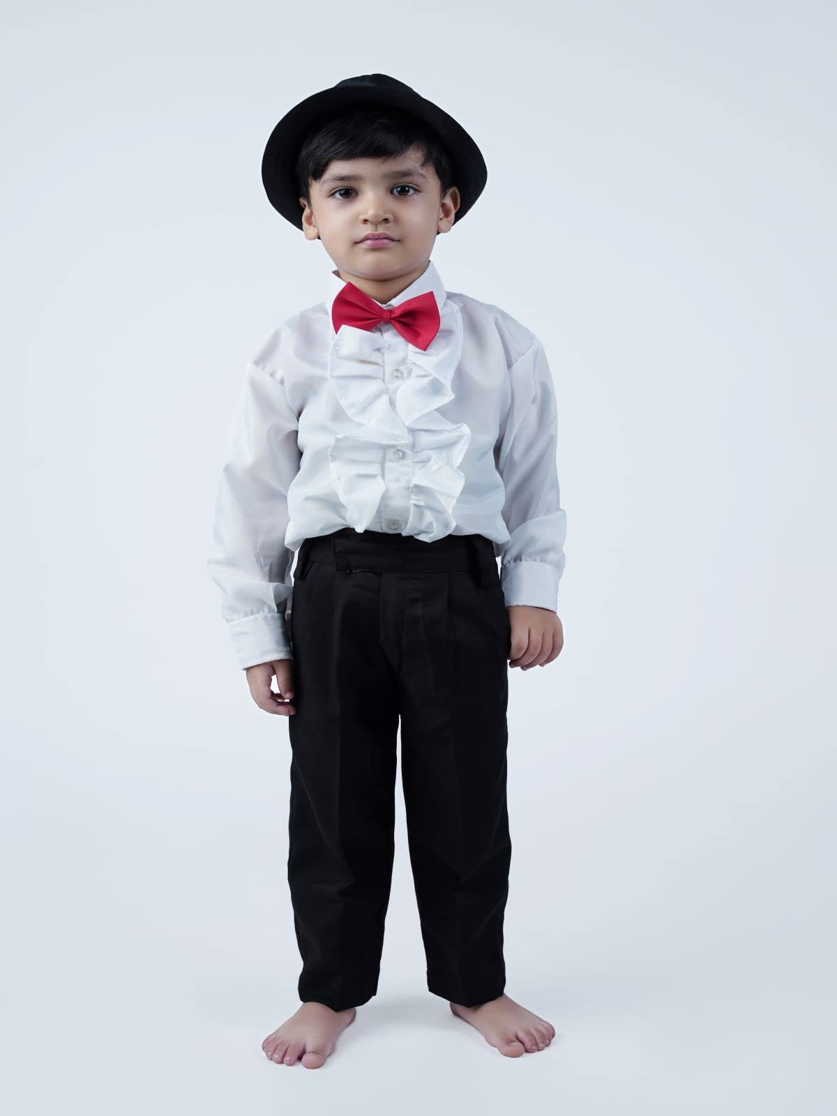 BookMyCostume Ballroom Western Dance White Frill Shirt Black Pant Hat & Bow Set Kids Fancy Dress Costume 4-5 years (B08KT9M875) Amazon Price History, Amazon Price Tracker