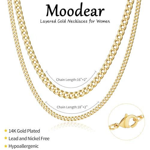 Moodear Gold Layered Necklace for Women Trendy 14K Chunky Gold/Sliver Chain Necklace Cuban Link Paperclip Chain Toggle Clasp Necklace Fashion Jewelry4
