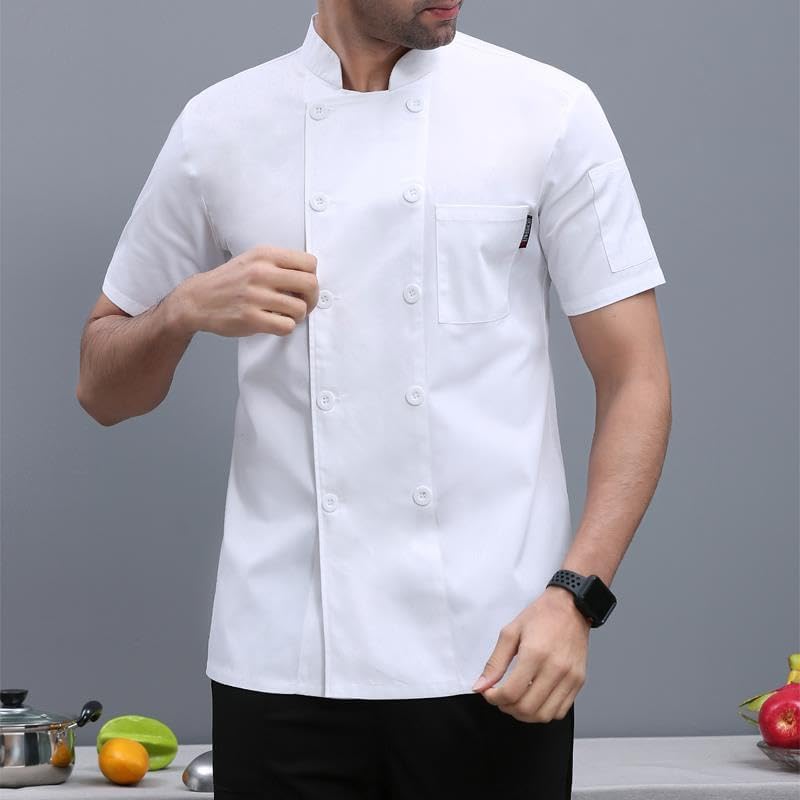 Men's Chef Coat Uniform Short Sleeve Cook Jacket Restaurant Kitchen Work Clothes - Image 2