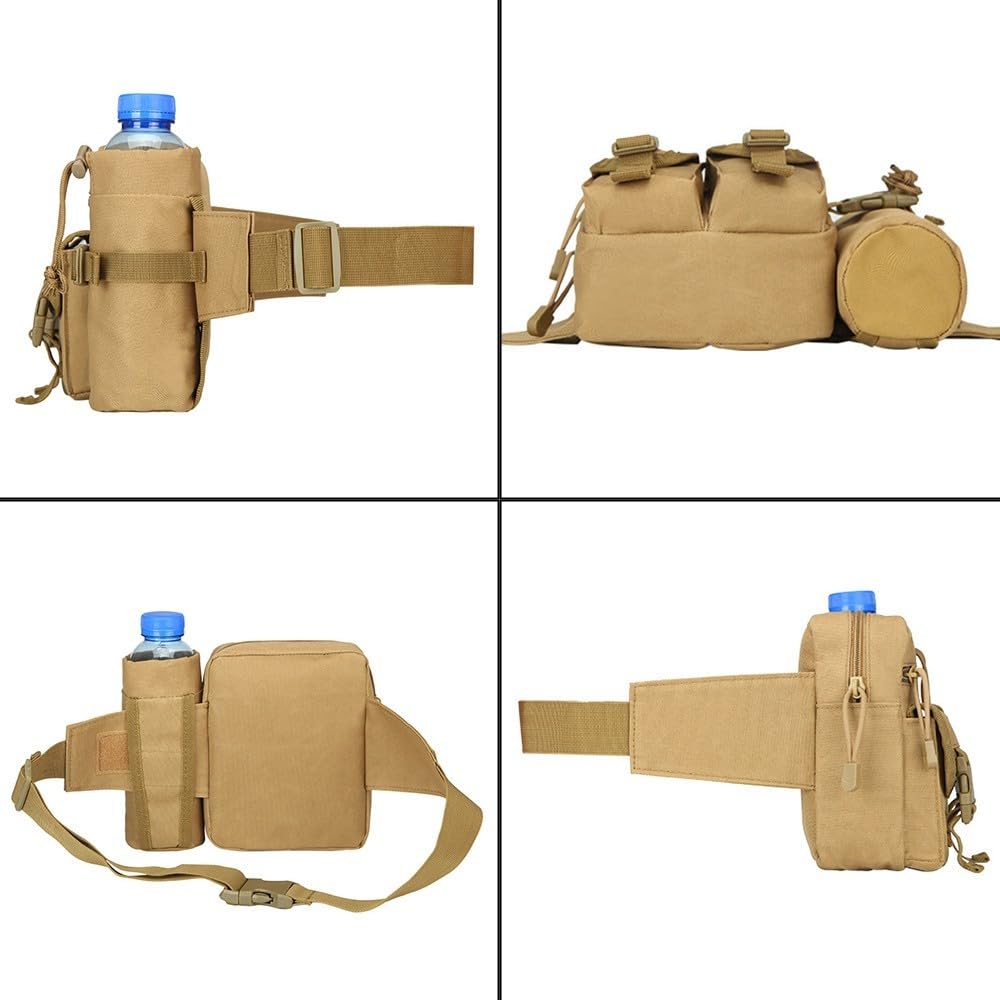 Hiking Waistpack,Waterproof Molle Hip Belt Bag w/Water Bottle Holder for Outdoor Cycling Hiking Climbing, Khaki - Image 2