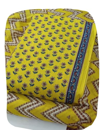 Image of DRAVINAM Trends Women's Premium Cambric Cotton Jaipuri Printed Unstitched Salwar Suit Dress Material with Mulmul Cotton Dupatta