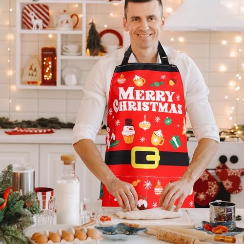 Aventais de Natal, 70 x 59,9 cm, aventais engraçados de Natal com bolsos, design de Feliz Natal, imp