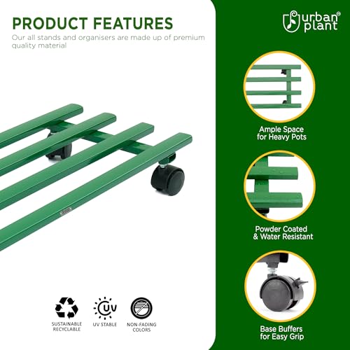 Image of Urban Plant Caddy with Wheels, Heavy-Duty Rolling Stand for Indoor and Outdoor Planters, Sturdy Design, Perfect for Home and Garden Decor (Green Rectangular - Pack of 4)
