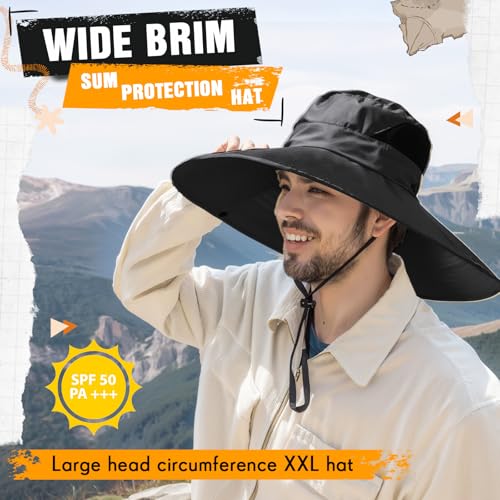 Image of Shyyween 3 Pcs Oversize XXL Sun Hats for Men Big Head Large Wide Brim Hats UPF 50+ Sun Protection Outdoor Fishing Gardening