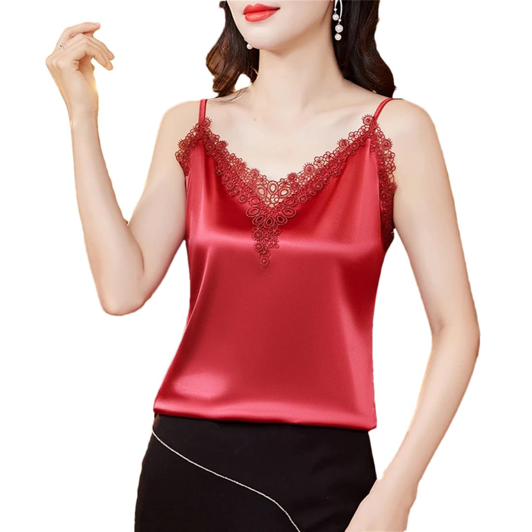 Camisole da donna estive ricamate patchwork senza maniche in raso