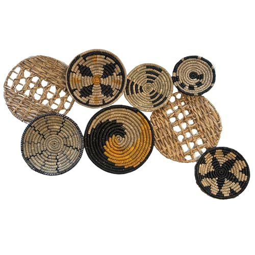 ANWEI HOME Handmade Seagrass Wall Basket Decor Set of 8 Seagrass Baskets Natural Wall Décor Boho Wall Art Rattan Wicker Hanging Basket Lightweight and Easy to Install Woven Baskets For Décor