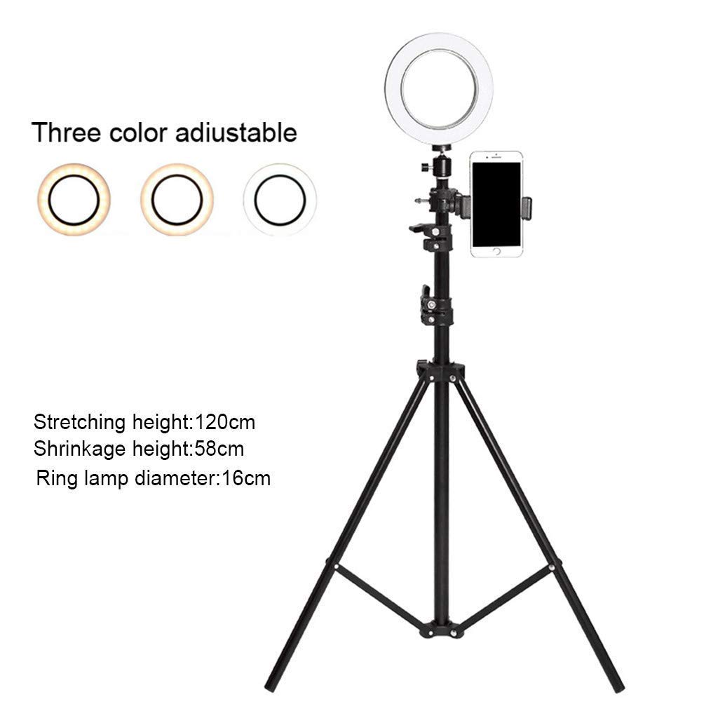 Luce ad anello per selfie da 6" con supporto per treppiede e supporto per telefono per streaming live/trucco, luce ad anello di bellezza per fotocamera a led dimmerabile, tre colori regolabi