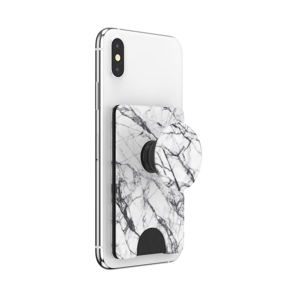 PopSockets PopWallet+ with Swappable PopTop: Phone Grip, Phone Stand, and Wallet for Cards, Removable, Dove White Marble