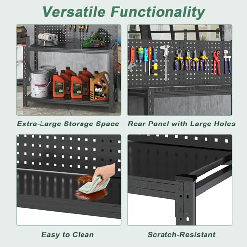 Work Bench with Pegboard,Heavy Duty 3000lbs Capacity Workbench Adjustable Shelves,Work Table for Garage Warehouse47.2 H*47.09\" W*19\" D - Thumbnail 4