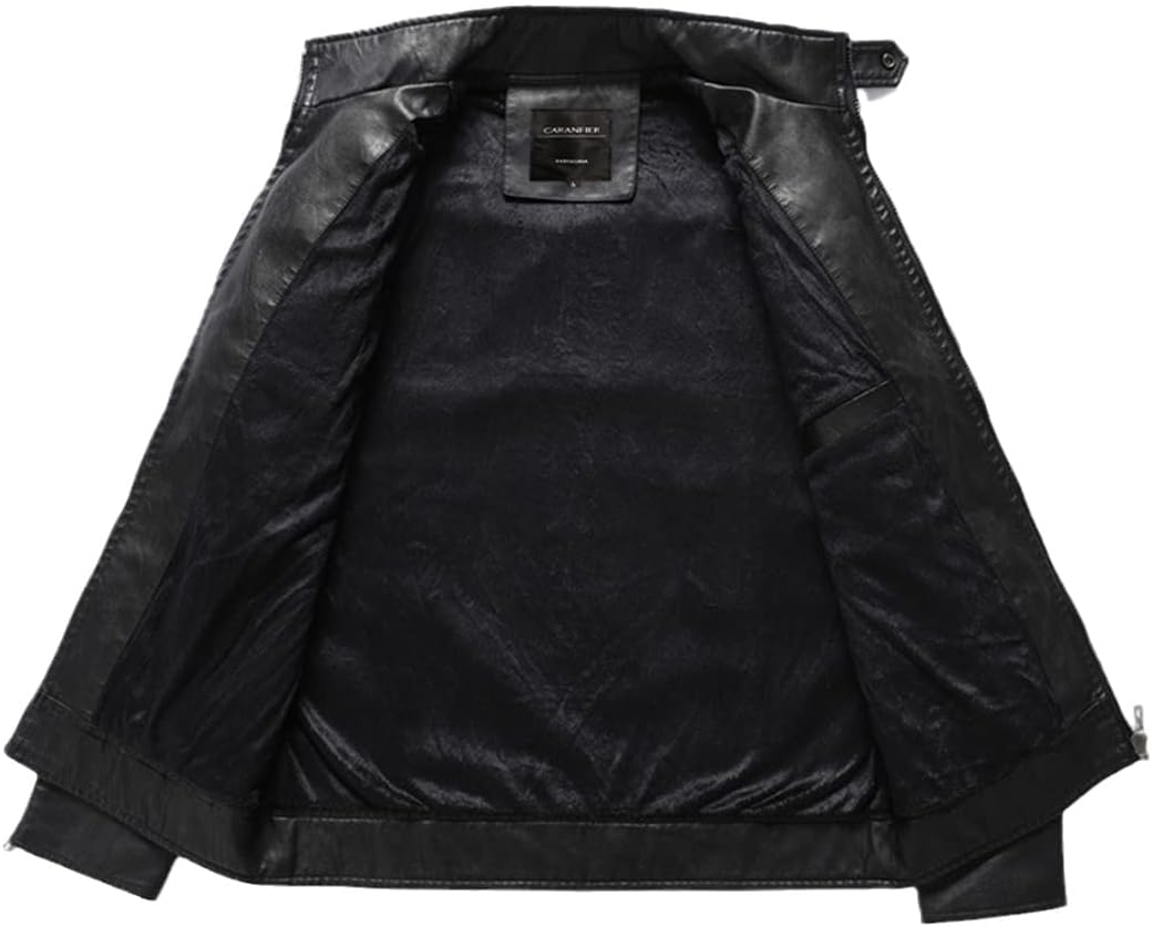 Men's PU Leather Jacket Locomotive Fleece Winter Coats Faux Biker Racing Outerwear Zipper Stand