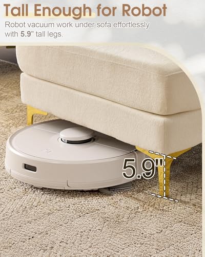 Image of Karl home 99.6 inch 3-Seat U-Shaped Sectional Sofa, Creamy | Chenille Upholstered, 2 Movable Ottomans, Cloud-Like Seat, 2 Throw Pillows, Comfy Deep Seat, Living Room, Apartment, Office