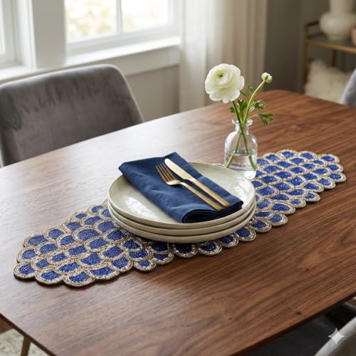 Image of MFU Made For You Premium Handcrafted Glass Beaded Table Runner (13x36 Inch, Dark Grey & Gold) | Elegant Decor for Dining Table | Perfect for Weddings, Parties, Events & Everyday Home Use