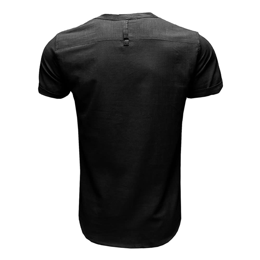 Maglietta da uomo in cotone e lino camicia casual Henley a maniche corte, Come mostrato, S