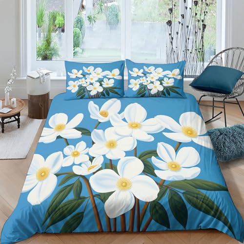 Housse de couette imprimé 3D parure de lit fleurs blanches King - 2
