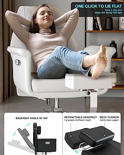 OKAKOPA Reclining Pedicure Chair Station for Nail Tech and Stool, Hydraulic Lift Pedicure Chairs No Plumbing, 360 Swivel Pedicure Chair w/Foot Spa, Pedicure Bowl and Footrest, White