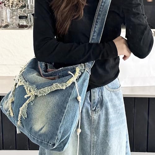 Boho Denim Messenger Bag Classic Crossbody Bag Vintage Canvas Shoulder Bag Large Purse with Upgraded Features for School2