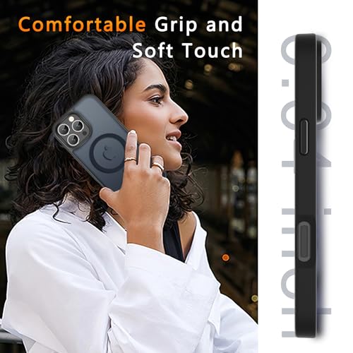 Image of LATVIN for iPhone 16 Pro Max Case, Magnetic Phone Cover, Compatible with MagSafe, Military Grade Protection, Translucent Matte Frosted Back, Black